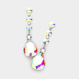 Triple Round Stone Teardrop Link Dangle Evening Earrings
