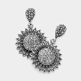 Rhinestone Embellished Sunflower Dangle Earrings