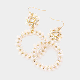 Flower Faceted Bead Wrapped Open Circle Link Dangle Earrings