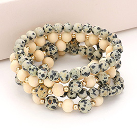 5PCS - Natural Stone Wood Ball Stretch Bracelets