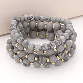 5PCS - Natural Stone Wood Ball Stretch Bracelets