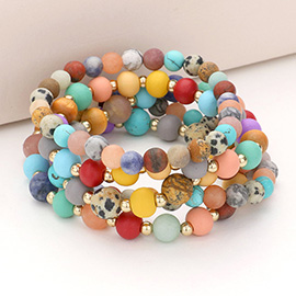 5PCS - Natural Stone Wood Ball Stretch Bracelets