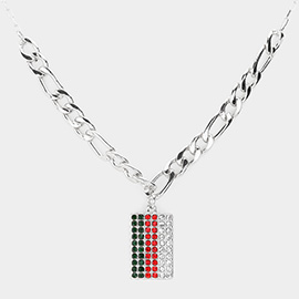 Color Block Rhinestone Embellished Rectangle Pendant Necklace