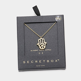 Secret Box _ 14K Gold Dipped CZ Hamsa Hand Evil Eye Pendant Necklace