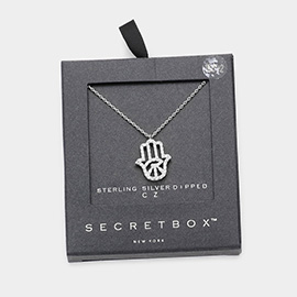 Secret Box _ Sterling Silver Dipped CZ Hamsa Hand Evil Eye Pendant Necklace