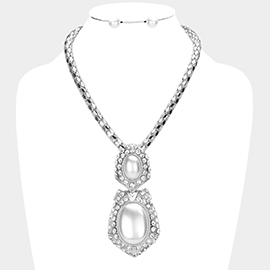 Double Oval Pearl Accented Necklace
