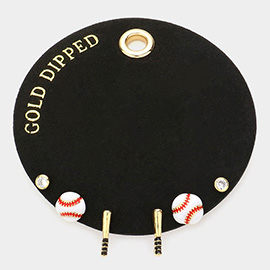 Secret Box _ Gold Dipped Round Stone Baseball Bat 3Pairs Stud Earrings