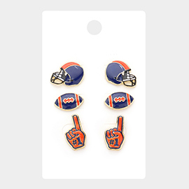 3Pairs - Game Day Auburn University Helmet Football No. 1 Message Stud Earrings