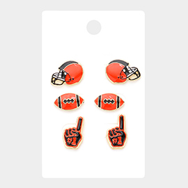 3Pairs - Game Day Oklahoma State University Helmet Football No. 1 Message Stud Earrings