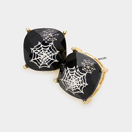 Cobweb Cushion Square Stud Earrings