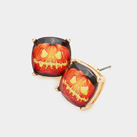 Pumpkin Cushion Square Stud Earrings