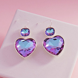 Cushion Square Heart Stone Link Dangle Earrings