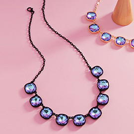 Cushion Square Stone Link Necklace