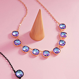 Cushion Square Stone Link Necklace
