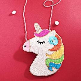 Flower Seed Beaded Unicorn Mini Crossbody Bag