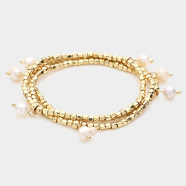 3PCS - Pearl Charm Cube Beaded Stretch Bracelets