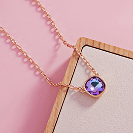 Cushion Square Stone Pendant Necklace