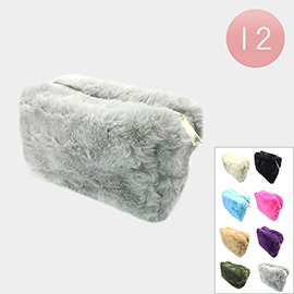 12PCS - Faux Fur Cosmetic Pouches