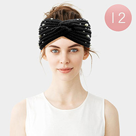 12PCS - Pearl Embellished Knit Earmuff Headbands