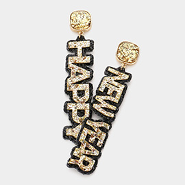 Happy New Year Glittered Message Dangle Earrings