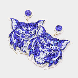 Game Day Glittered Wildcat  Dangle Earrings