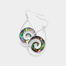 Swirl Abalone Accented Teardrop Dangle Earrings