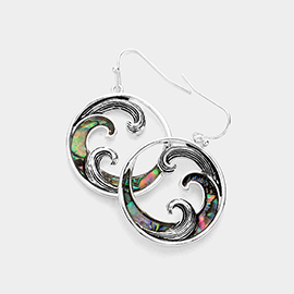 Wave Abalone Accented Round Dangle Earrings