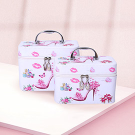 2PCS - Stiletto Heel Flower Lips Cosmetic Tote Bags