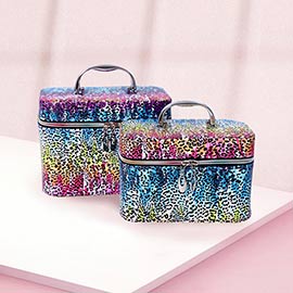 2PCS - Colorful Leopard Patterned Cosmetic Tote Bags