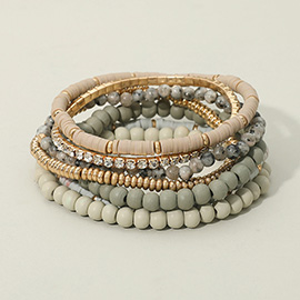 7PCS - Wood Ball Heishi Beaded Stretch Bracelets