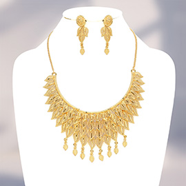Metal Leaf Cluster Statement Necklace