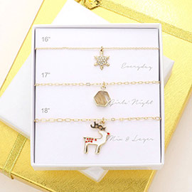 3PCS - Snowflake Natural Stone Rudolph Pendant Necklaces