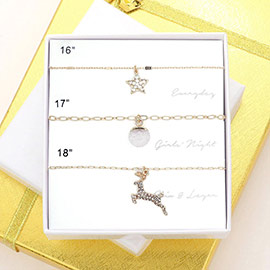 3PCS - Star Natural Stone Rudolph Pendant Necklaces