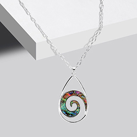 Swirl Abalone Accented Teardrop Pendant Necklace