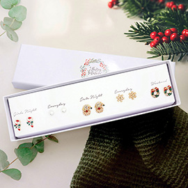 5Pairs - Candy Cane Pearl Santa Claus Snowflake Christmas Wreath Stud Earrings