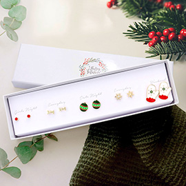 5Pairs - Stone Bow Christmas Ornament Snowflake Glove Stud Earrings