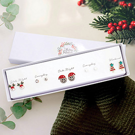 5Pairs - Rudolph Stone Smile Santa Pearl Christmas Tree Stud Earrings