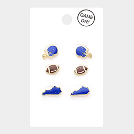 3Pairs - Game Day University of Kentucky Helmet Football State Map Stud Earrings