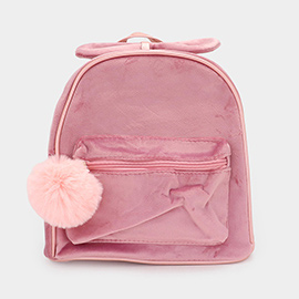 Bow Pointed Solid Faux Fur Pom Pom Backpack Bag