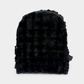 Quilted Solid Faux Fur Backpack Bag