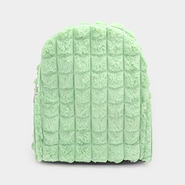 Quilted Solid Faux Fur Backpack Bag