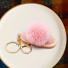 Faux Fur Pom Pom Pointed Slipper Keychain