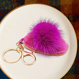 Faux Fur Pom Pom Pointed Slipper Keychain