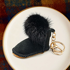 Faux Fur Pom Pom Boot Keychain