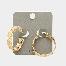 Brass Metal Braided Hoop Pin Catch Earrings