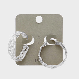 Brass Metal Braided Hoop Pin Catch Earrings