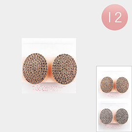 12Pairs - Rhinestone Embellished Oval Clip on Earrings