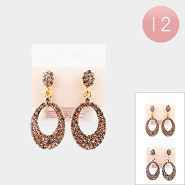 12Pairs - Rhinestone Embellished Open Oval Link Dangle Earrings
