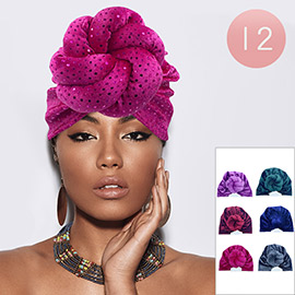 12PCS - Bling Solid Turban Hats