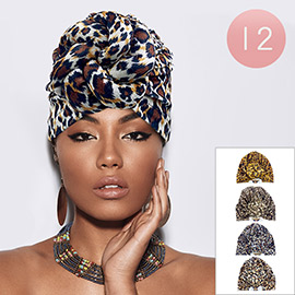 12PCS - Leopard Patterned Turban Hats